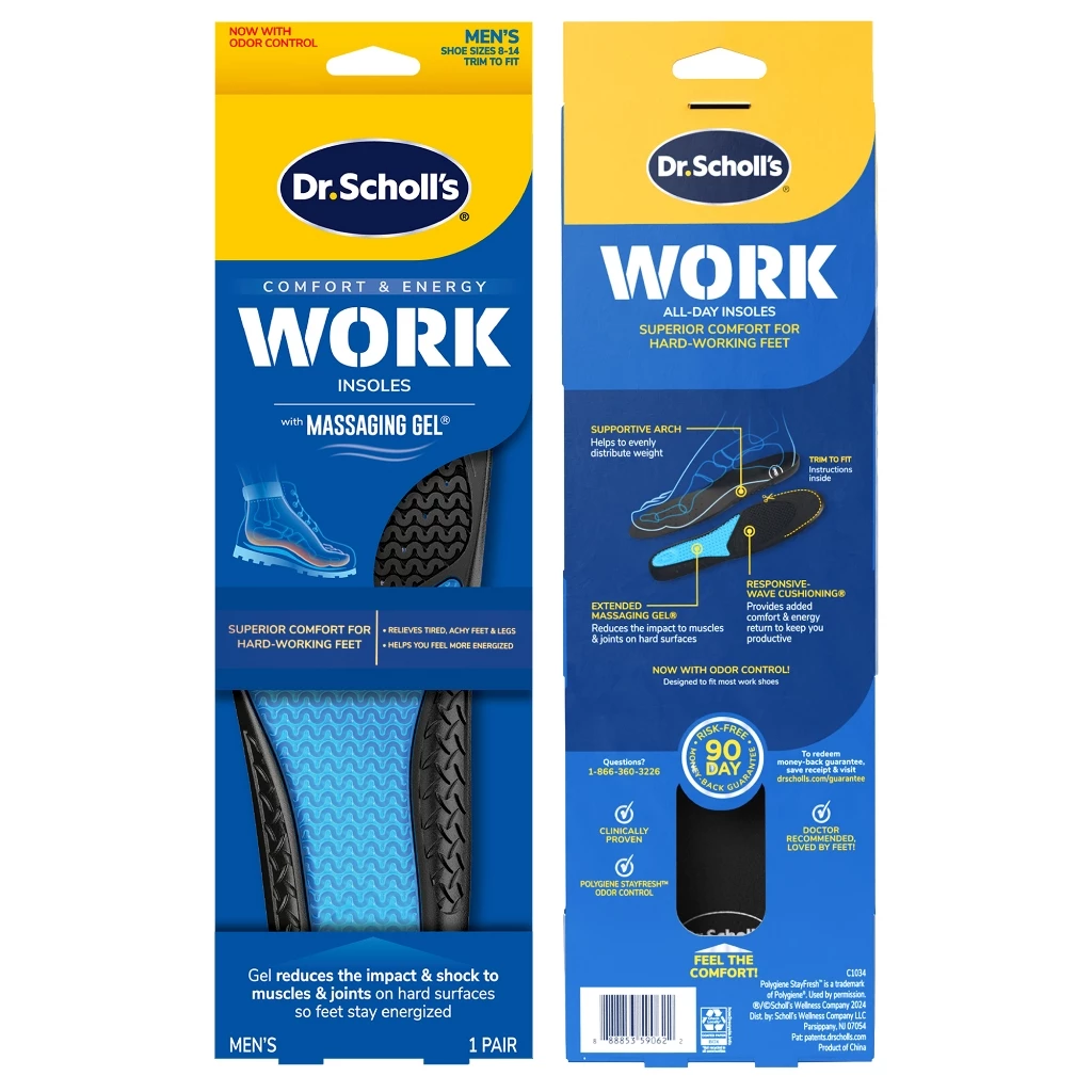 แผ่นรองเท้า สำหรับผู้ที่ยืนทำงานทั้งวัน Dr.Scholl's Comfort & Energy Work Insoles with Massaging Gel