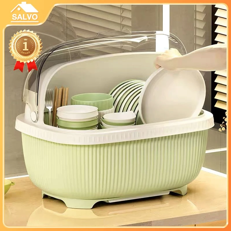 SALVO ที่วางจาน มีฝาครอบ Kitchen Racks กันแมลง สามารถเก็บแก้วน้ำ ขวดนม ตะเกียบ ที่ได้รับความนิยมมากที่สุด ที่คว่ำจาน
