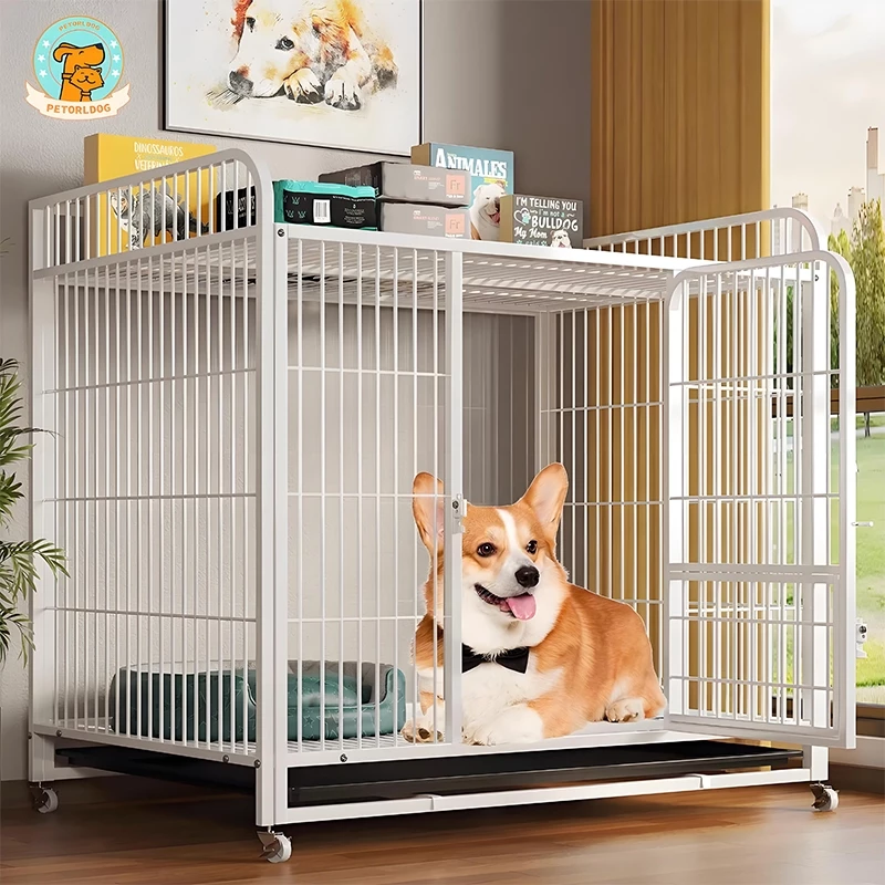 Petorldog กรงสุนัขใหญ่ กรงหมา กรงหมาใหญ่ พร้อมล้อ 4 ล้อ กรงสุนัขมีชั้นวางของ กรงสัตว์เลี้ยง