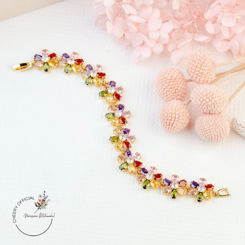 ข้อมือเพชร นพเก้า เพชรสีรวม สีประจำวันเกิด ใส่ออกงาน พร้อมส่ง — ของมงคลหมวดสีมงคล