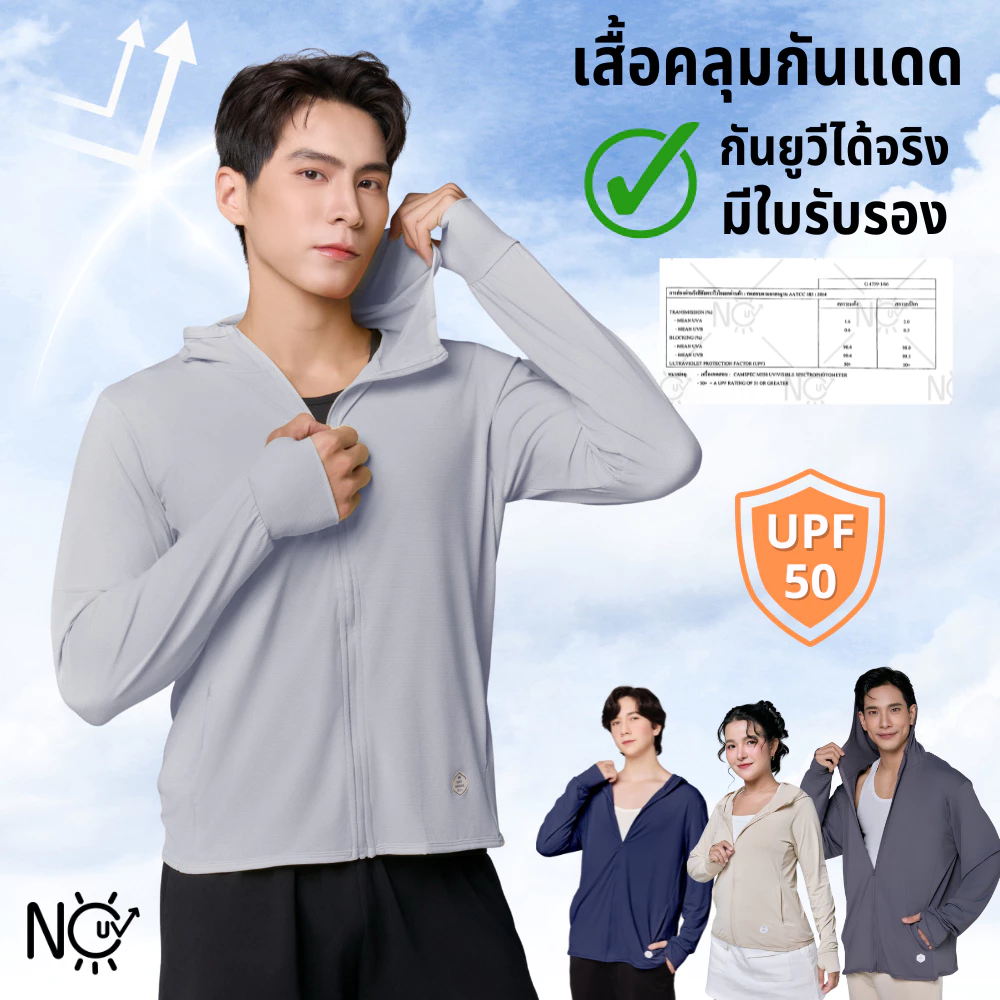 เสื้อคลุม ผู้ชาย เสื้อแจ็คเก็ต เสื้อเย็นระบายอากาศ เสื้อฮู้ดกันแสงแดด กันUV UPF50 NOUV BRANDS พร้อมจัดส่งด่วน