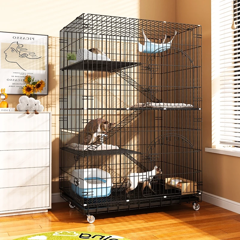 🏠กรงแมวพับได้ 4 ชั้น บ้านแมวในร่ม ขนาดใหญ่ ทนทาน มีถาดรอง เหมาะกับแมวทุกขนาด 🐾