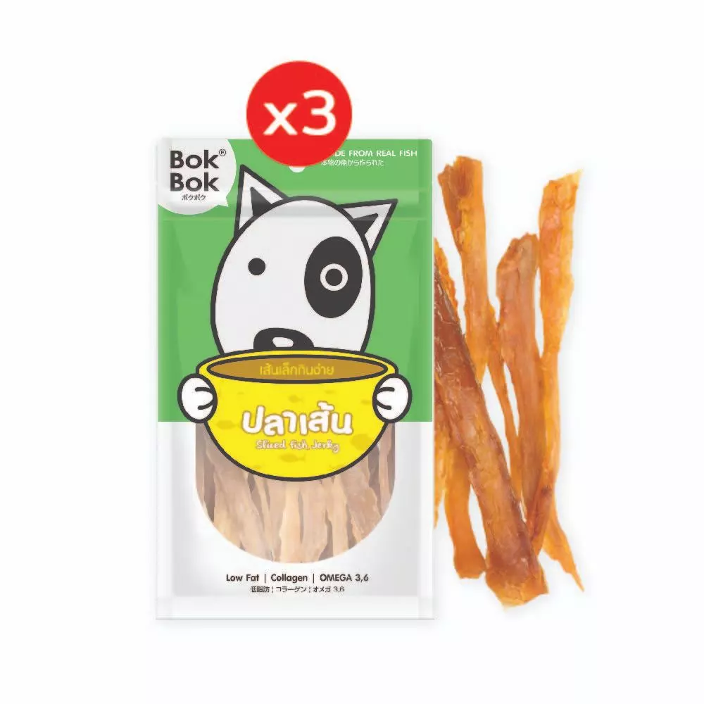 Bok Bok ขนมหมา ขนมสุนัข หมา บ๊อกบ๊อก เนื้อปลาสไลด์ 50g 3 ซอง เหมาะกับสุนัขทุกสายพันธุ์ น้องหมาแพ้ไก่ ขัดฟัน บำรุงขน