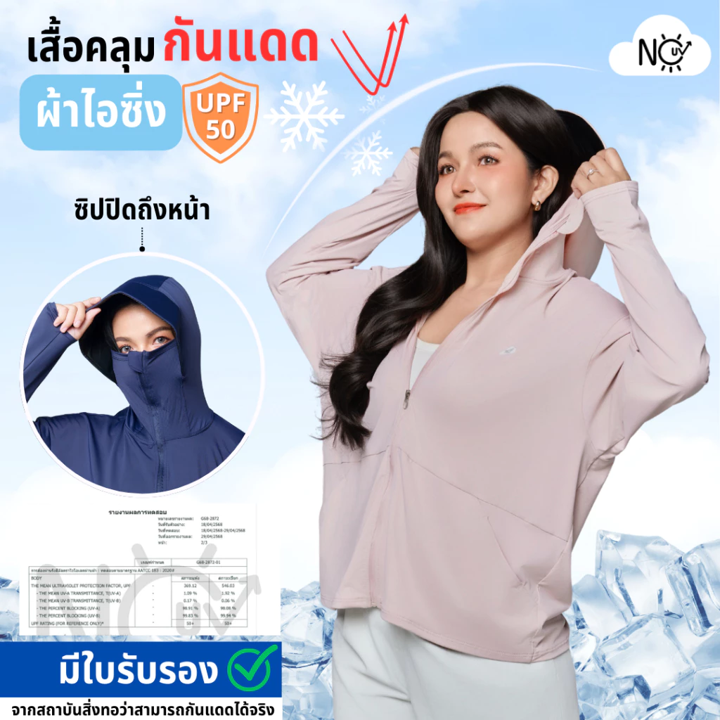 เสื้อคลุม [รุ่นIcing] เสื้อคลุมกันแดด เสื้อเย็น มีหมวกกันแดด ซิปปิดหน้า เสื้อฮู้ดกันแสงแดด กันUV UPF50 NOUV BRANDS