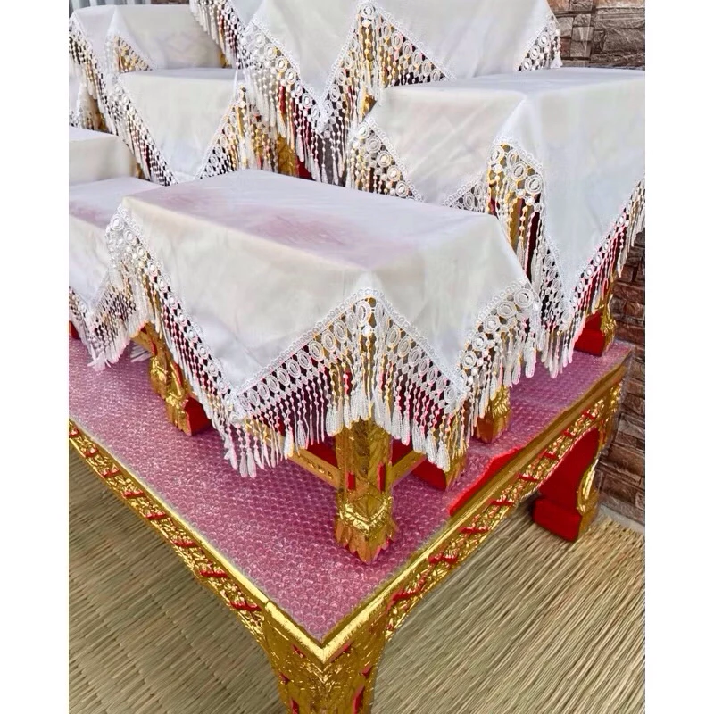 ผ้าคลุมโต๊ะหมู่บูชาสีขาวระบายลูกไม้ ขนาด 50 × 50 เซนติเมตร ผ้าคลุมพาน ผ้าคลุมโต๊ะหมู่บูชาสวยสวย ราคา/ชิ้น — ของมงคลหมวดพิธีและความเชื่อ