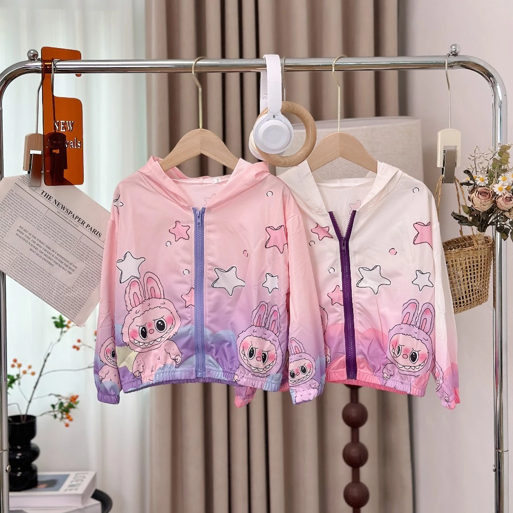 PRINCESS KESLI เสื้อแจ็กเก็ตแขนยาวเด็ก เสื้อคลุมลูกสาว มีฮู้ด ลายการ์ตูนน่ารัก สไตล์เกาหลี แฟชั่น เสื้อกันยูวีเด็ก