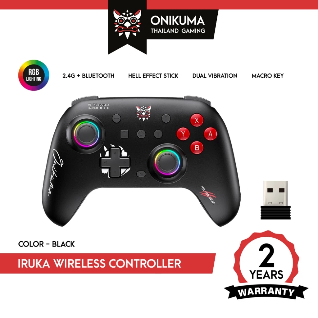 ONIKUMA Iruka Wireless Gaming Controller จอยเกม 3 ระบบ 2.4Ghz, Bluetooth และสาย ปุ่ม Hall Effect