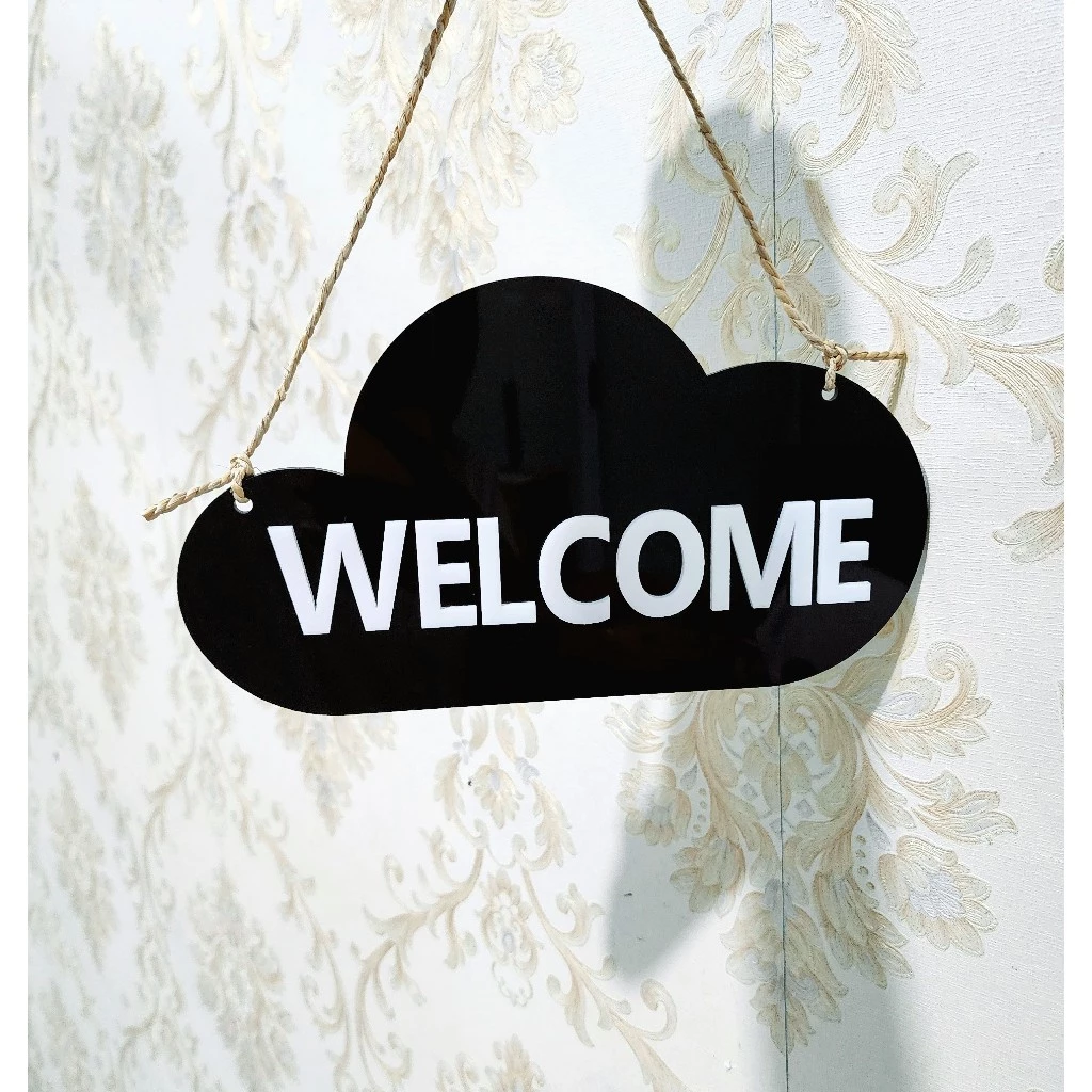 ป้ายยินดีต้อนรับ welcome ป้ายแขวนหน้าทางเข้าร้าน ป้ายติดกระจก ป้ายติดผนัง ป้ายอะคริลิค ตกแต่งร้าน — ของมงคลหมวดการงานและธุรกิจ