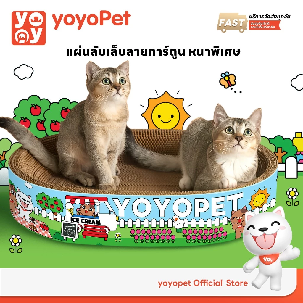 yoyopet : New !! หนาพิเศษ ที่ลับเล็บแมว ลายน่ารัก ของเล่นแมว2in1 ลับเล็บได้ นอนไ