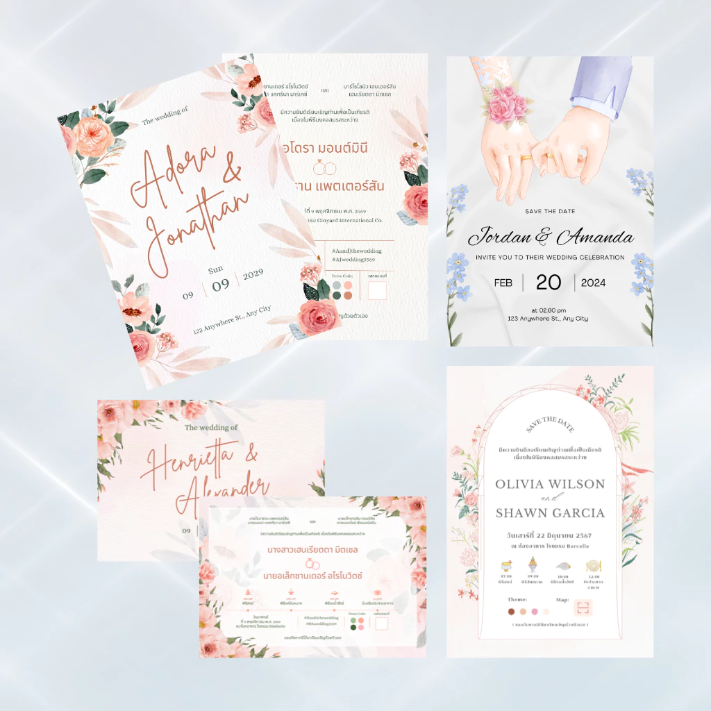 การ์ดงานแต่ง การ์ดเชิญงานแต่งสวยๆ ราคาประหยัด ขนาด 4x6 และ 5x7 มีให้เลือกแบบพร้อมซอง — ของมงคลหมวดความรักและความสัมพันธ์