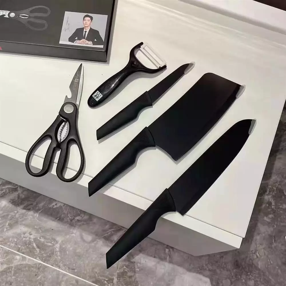 German Zwilling knife set kitchen black knife five-piece set fruit knife slicing knife kitchen knife stainless steel