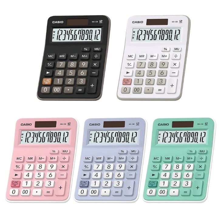 เครื่องคิดเลข CASIO MX-12B (ราคาต่อ 1 เครื่อง) เลือกสีเครื่องด้านใน (ของแท้ 2ปี) — ของมงคลหมวดเลขมงคล