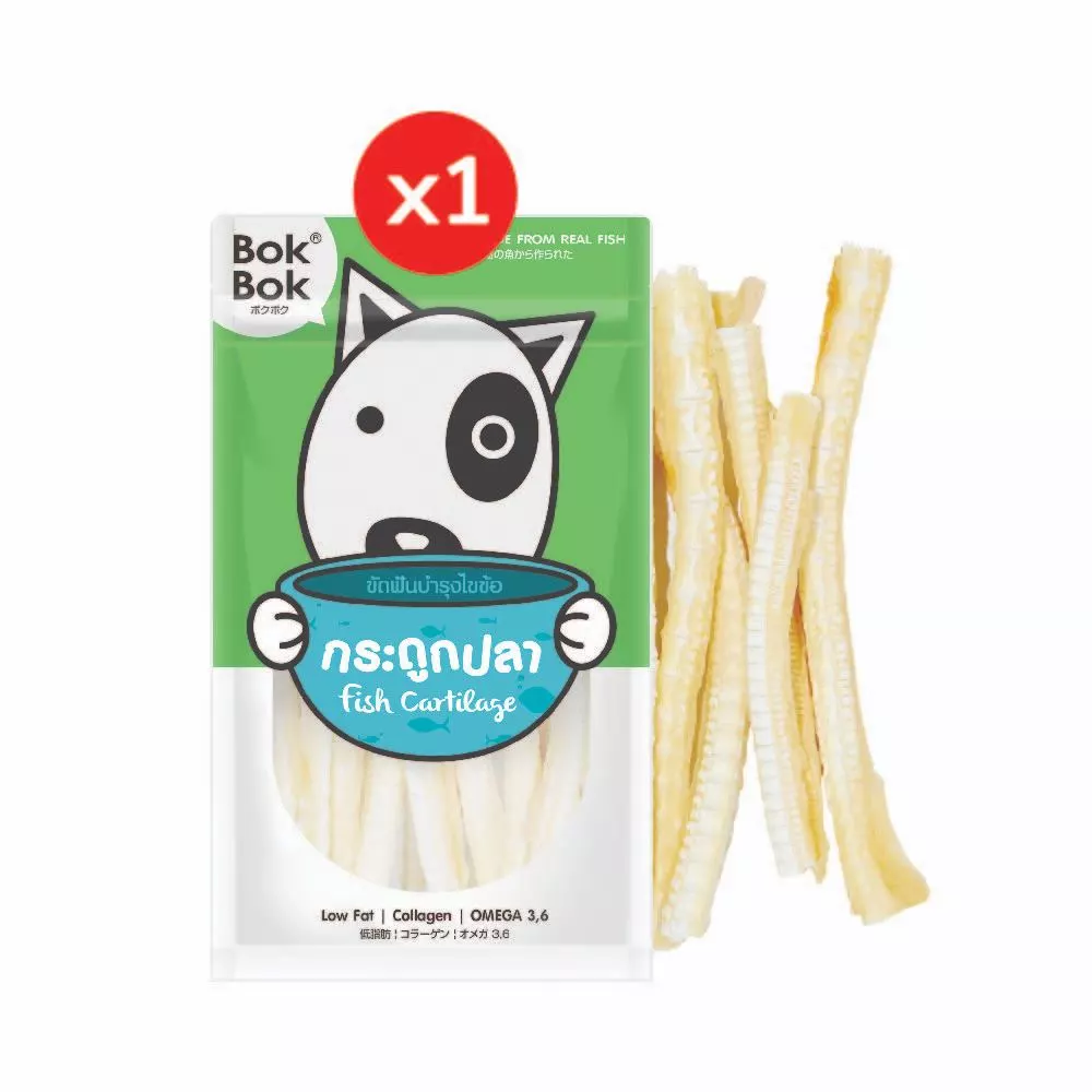Bok Bok ขนมหมา หมา สัตว์เลี้ยง บ๊อกบ๊อก กระดูกปลา 50 กรัม 1 ซอง บำรุงไขข้อและกระดูก สำหรับน้องหมาที่ชอบเคี้ยว ขัดฟัน