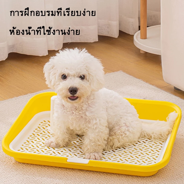 ห้องน้ำหมาขอบสี่เหลี่ยม ห้องน้ำสุนัข ถาดฉี่สุนัข มีเสาถอดได้ มีตะแกรงรองถาด ห้องน้ำหมา ถาดรองฉี่หมา เปลี่ยนแผ่นเปลี่ยน