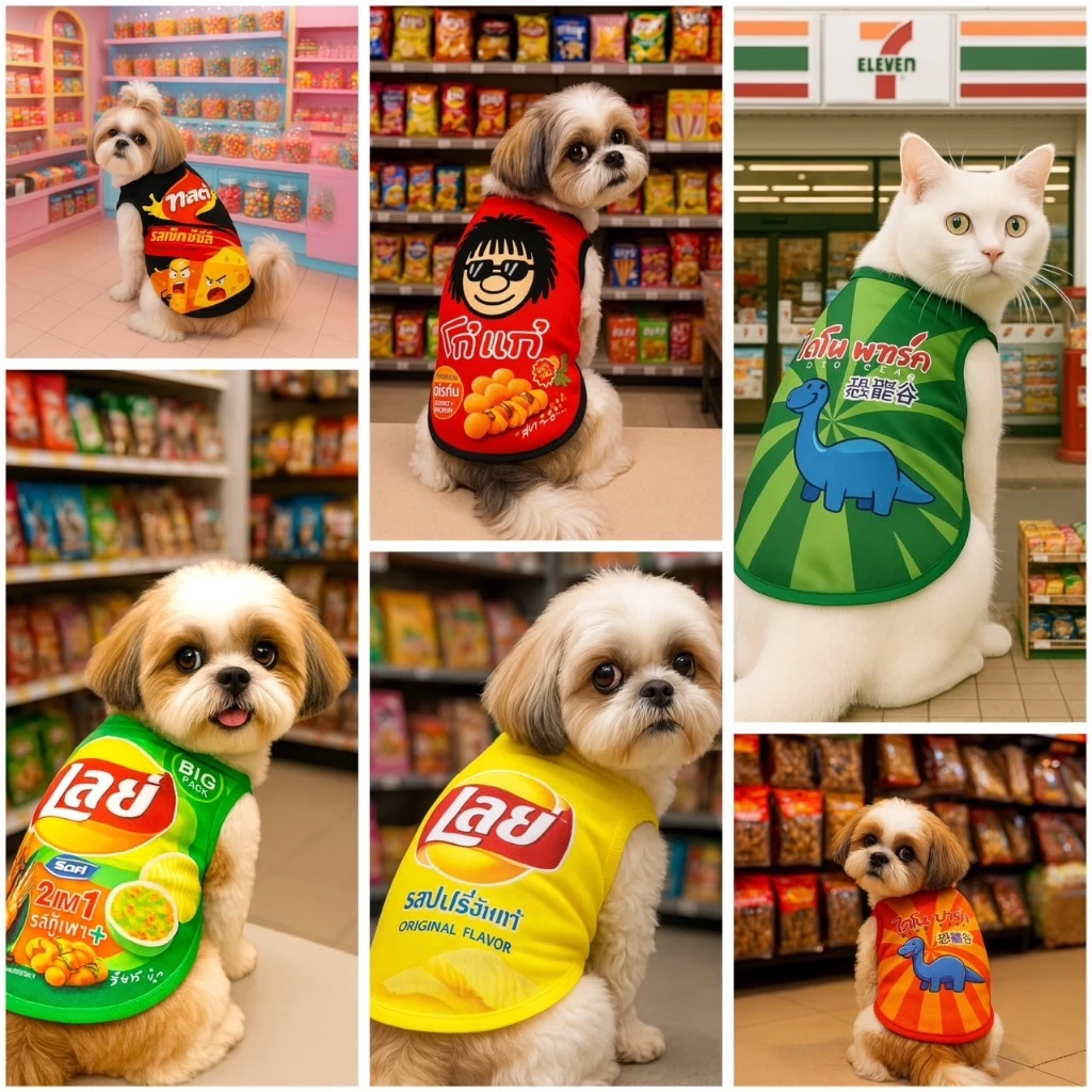 เสื้อน้องหมาแมว แขนกุด ผ้ามันลื่น ใส่สบาย
