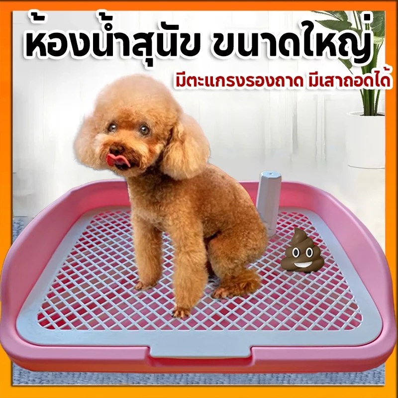 ห้องน้ำหมาขอบสี่เหลี่ยม ห้องน้ำสุนัข ถาดฉี่สุนัข มีเสาถอดได้ มีตะแกรงรองถาด ห้องน้ำหมา ถาดรองฉี่หมา เปลี่ยนแผ่นเปลี่ยน