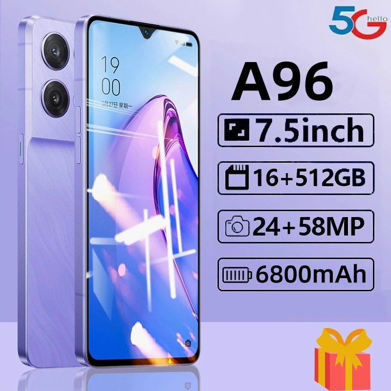 โทรศัพท์มือถือ A96 7.5 นิ้วหน้าจอเต็ม แรม16GB รอม512GB รองรับแอพธนาคาร รองรับ 2 ซิมการ์ด 6800mAh โทรศัพท์ถูกๆ