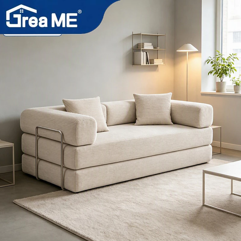 DreaME 4 in 1 โซฟาเบดแบบพับได้   ฟองน้ำความหนาแน่นสูง ด้วยกรอบรูปทรงคงที่ โซฟาปรับนอน สีเบจ Sofa