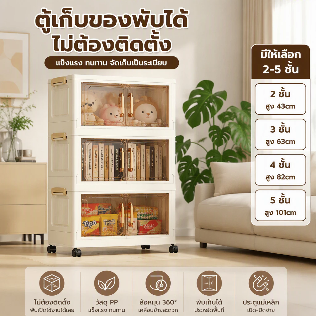 Luxthai ตู้เก็บ ความจุขนาดใหญ่กันฝุ่นและกันน้ำเคลื่อนย้ายได้ 2/3/4/5 ชั้นกล่องเก็บ