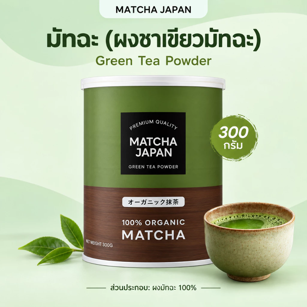 Matcha Japan ผงมัทฉะ ผงชาเขียวมัทฉะญี่ปุ่น 300g ออร์แกนิค ไม่ผสมแป้ง ไม่เติมน้ำตาล สำหรับชงมัทฉะลาเต้ เครื่องดื่มและเบเก