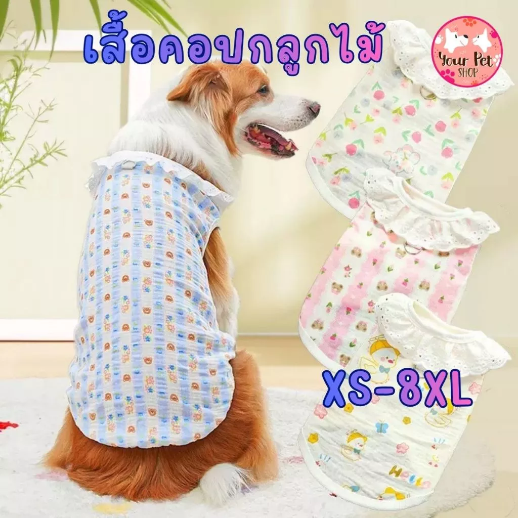 เสื้อปกลูกไม้ผ้าคอตตอน XS-8XL Shirt หมา แมว สุนัข สัตว์เลี้ยง Shirt หมาใหญ่ โกลเด้น ไซบีเรียน ลาบาดอร์