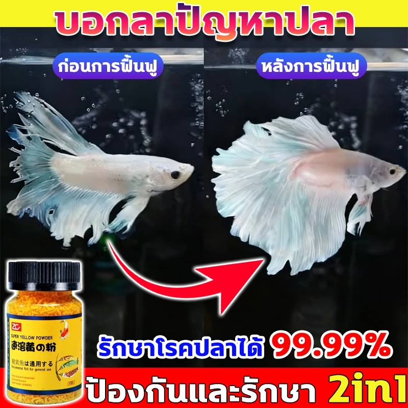 ผงสีเหลือง บอกลาปัญหาปลา ผงเหลืองญี่ปุ่น ป้องกันและรักษา 2in1 ผงเหลืองแบคทีเรีย ผงเหลืองเม็ดสำหรับปลาคาร์ปและปลาสวยงาม — ของมงคลหมวดเครื่องรางและวัตถุมงคล