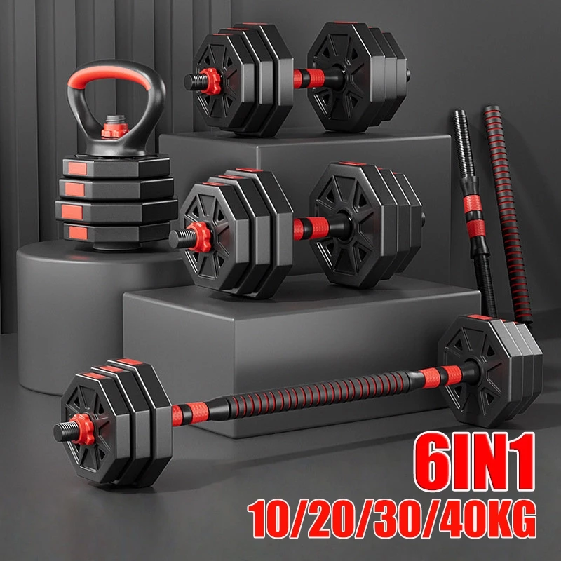 ดัมเบล 40 kg ดัมเบลปรับน้ําหนัก10/20/30KG 6in1 ยกน้ําหนัก ดัมเบลแปดเหลี่ยม บาร์เบล Adjustable Dumbbell Set