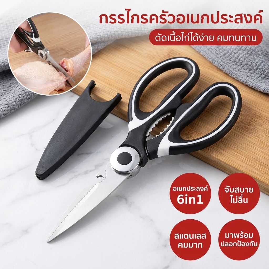 🔥พร้อมส่ง ใน 🇹🇭🔥กรรไกรตัดอาหาร กรรไกรอเนกประสงค์ กรรไกรทำครัว Kitchen saissors สารพัดประโยชน์ กรรไกรสแตนเลสคุณภาพสูง