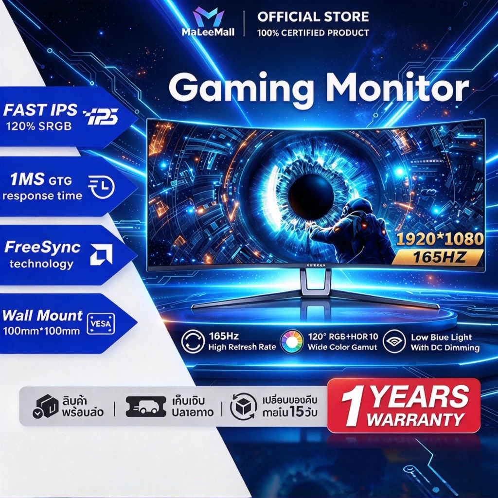 27 นิ้ว จอคอมพิวเตอร์ 144hz 165hz จอคอม monitor 24 นิ้ว จอคอมพิวเตอร์ 2K จอโค้ง IPS 1MS เต็มจอไร้ขอบ