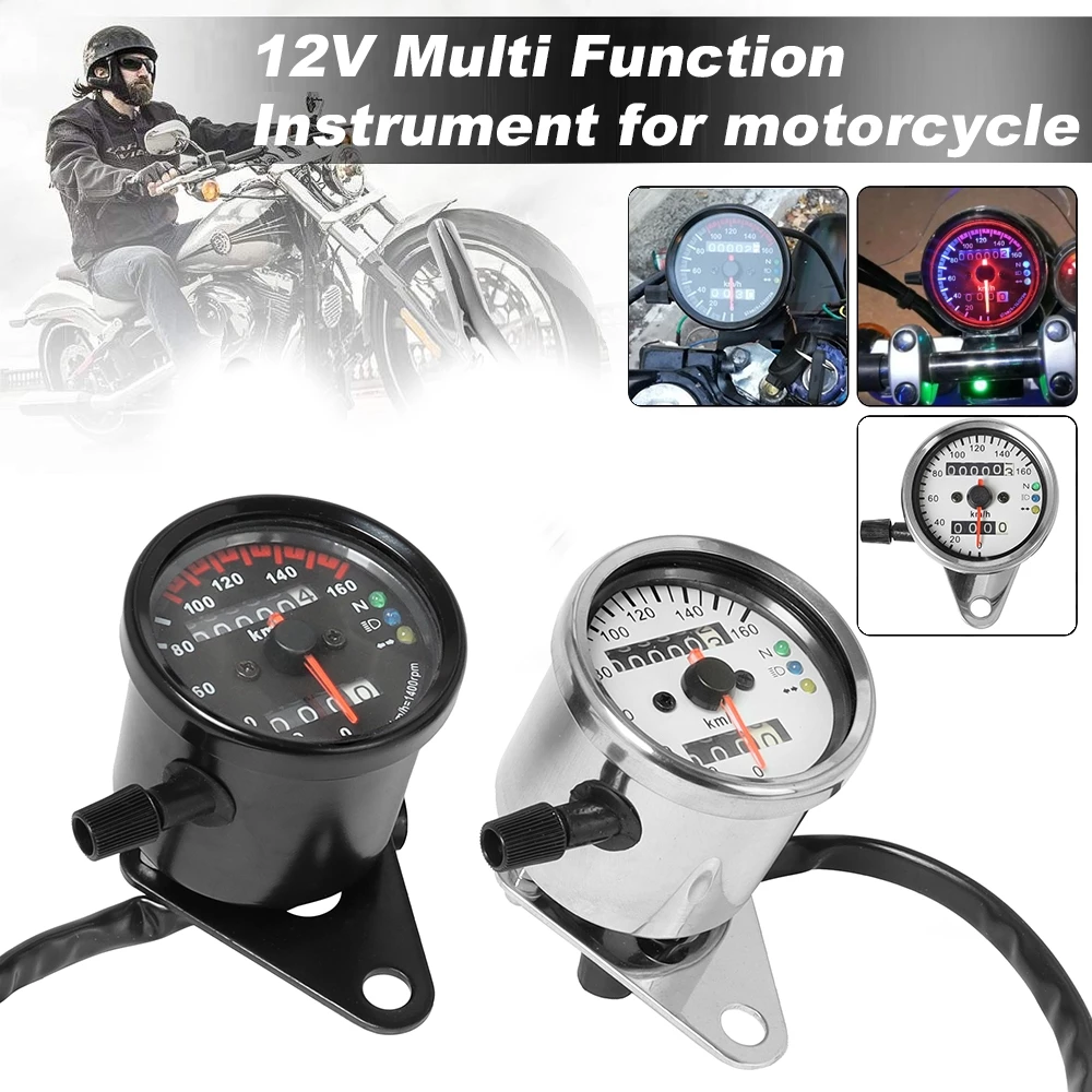 Universal 12V Motorcycle Speedometer Odometer with Neutral Gear Turn Signal Headlight Indicator