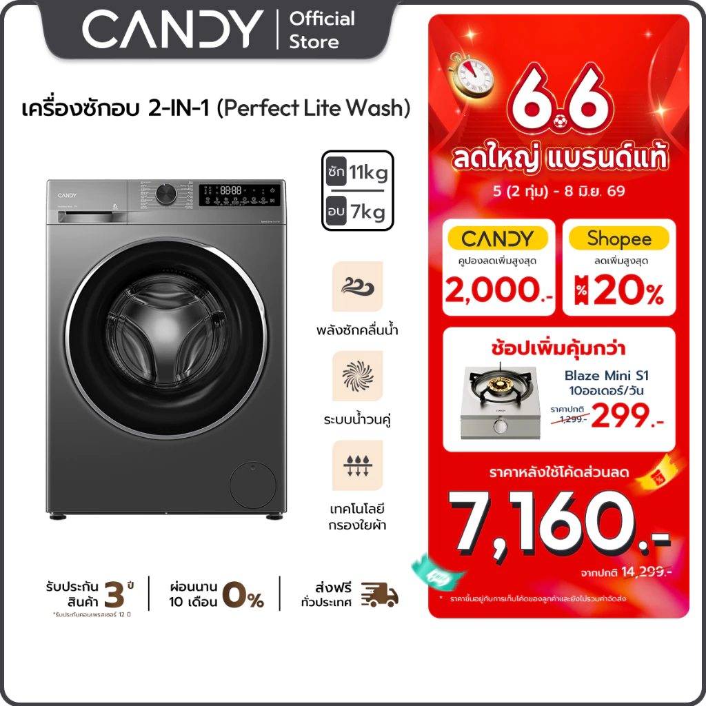 Candy เครื่องซักอบผ้าฝาหน้า ซักอบ