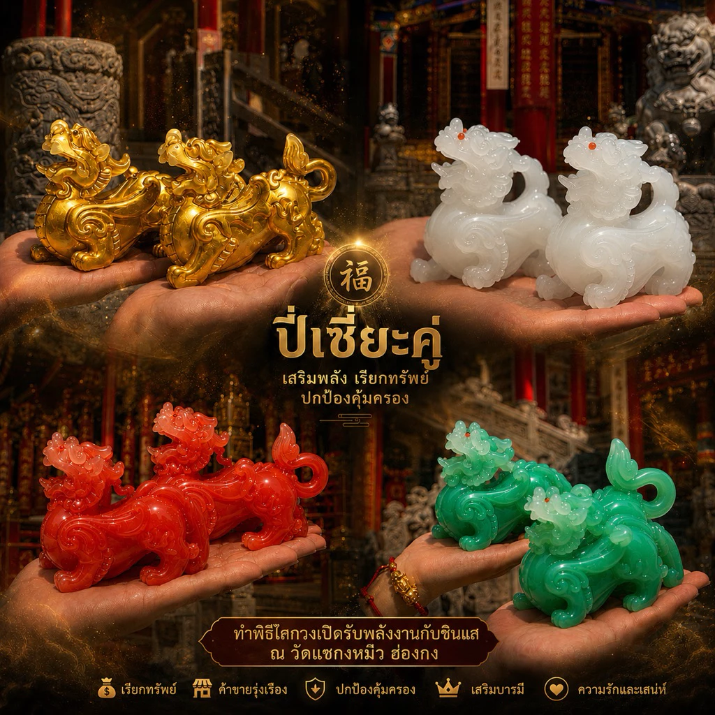 ปี่เซียะคู่ เรียกทรัพย์ (Pixiu)ปี่เซียะตั้งโต๊ะ *ผ่านพิธีที่วัดแชกงหมิว ฮ่องกง*💯 — ของมงคลหมวดการงานและธุรกิจ