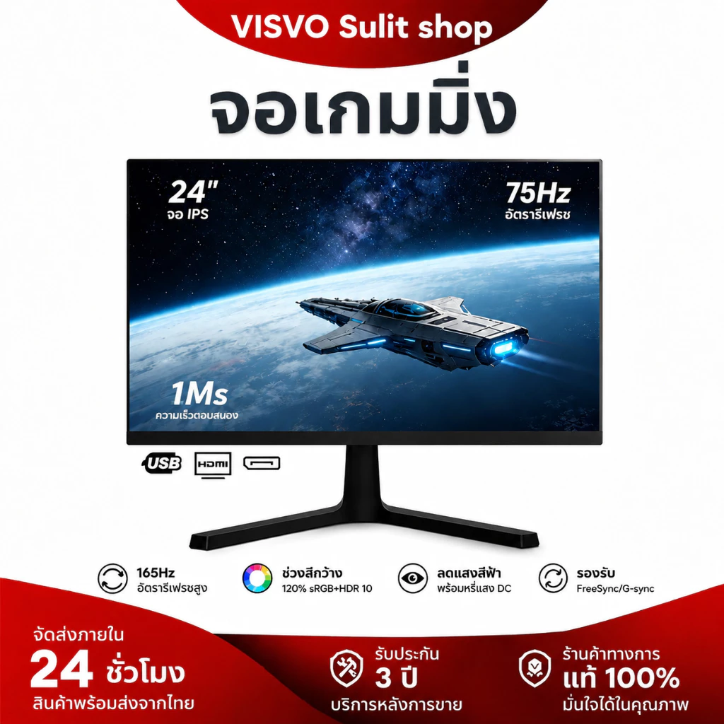จอคอมพิวเตอร์ 27 นิ้ว 24 นิ้ว 165Hz 144Hz LED หน้าจอโค้ง Gaming Monitor จอคอม 2k FHD IPS 1MS รับประกัน 1 ปี