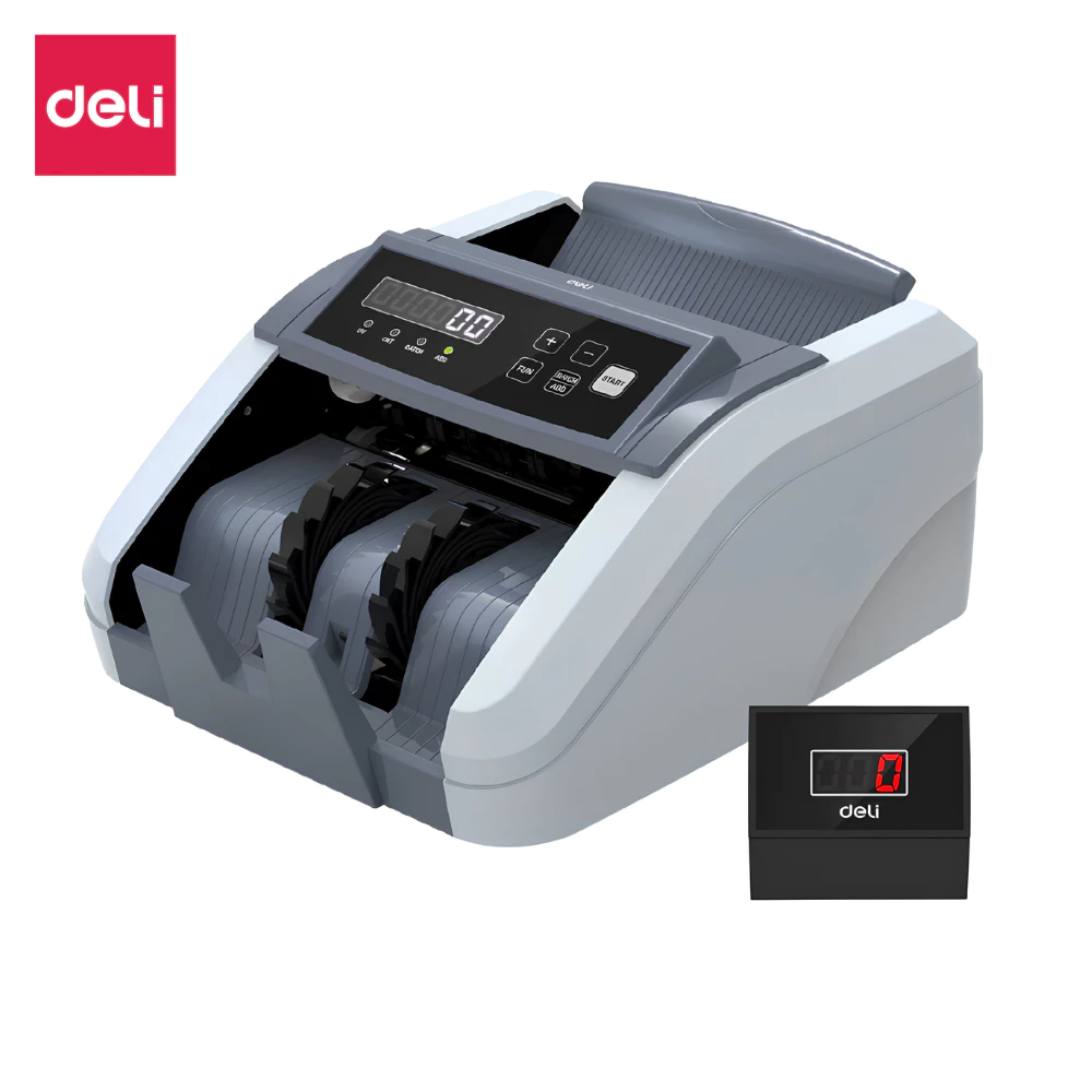 Deli เครื่องนับเงิน เครื่องนับธนบัตรอัตโนมัติ ตรวจแบงค์ปลอม จอแสดงผลคู่ รองรับหลายสกุล Bill Counter