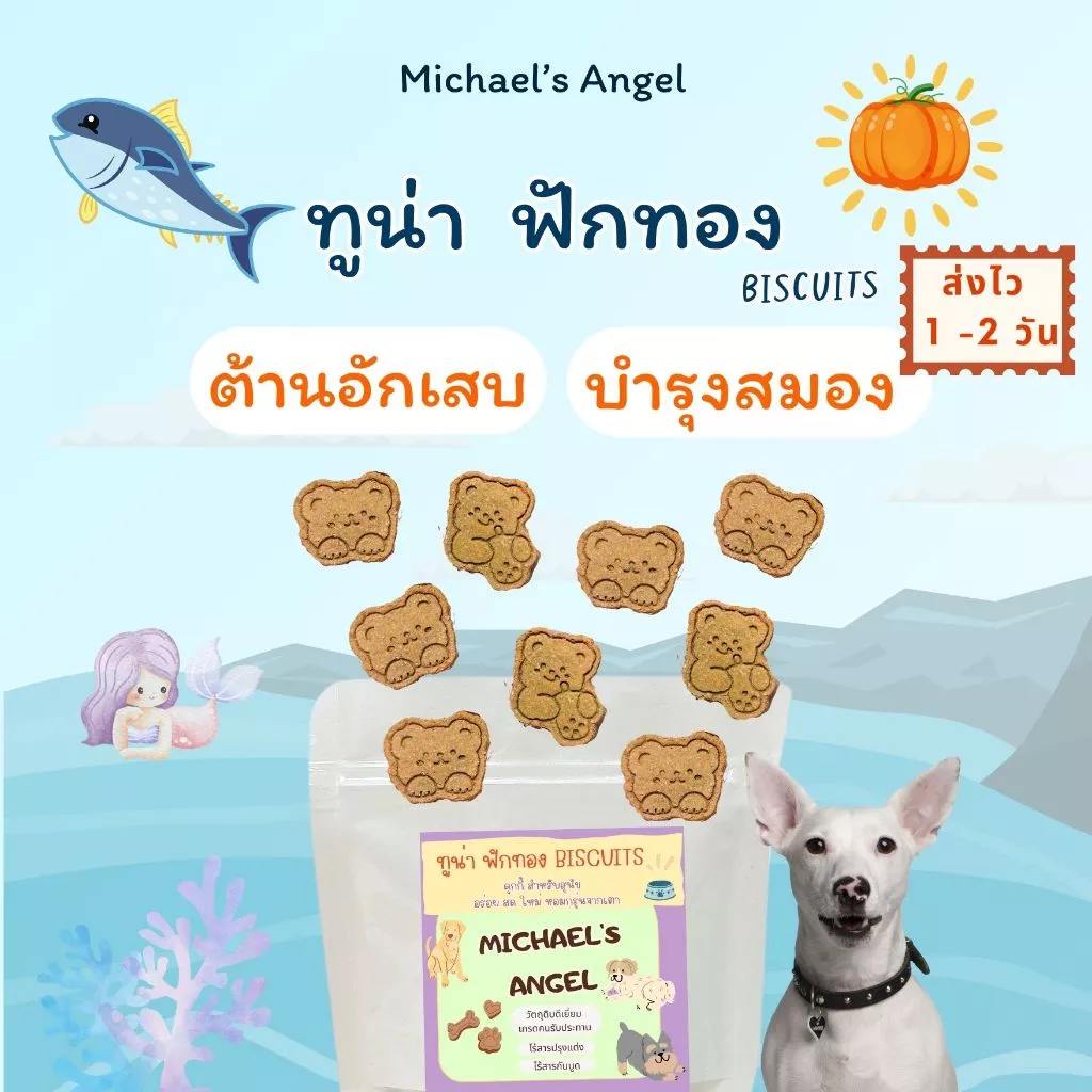 บิสกิตน้องหมา ทูน่า ฟักทอง บำรุงสุขภาพ ขนมหมา คุกกี้น้องหมา บำรุงร่างกาย ขนมสุนัข (สูตรใหม่) [ส่งไว 1-2 วัน]
