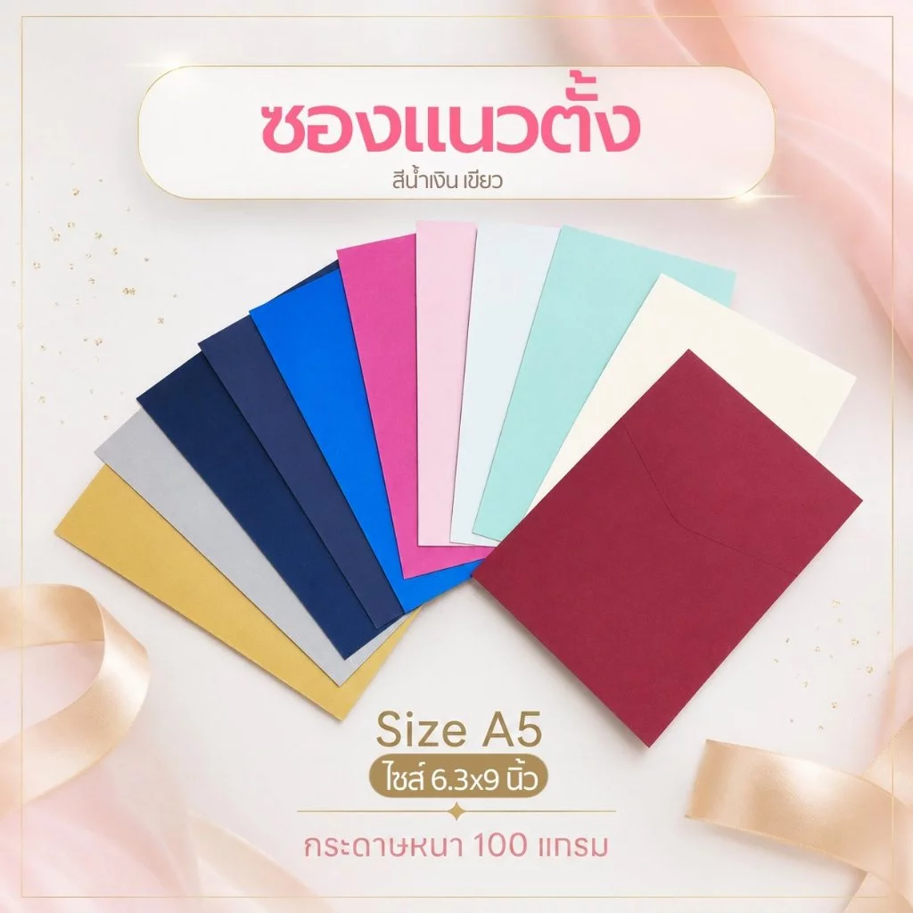 ซองแนวตั้งใส่การ์ด การ์ดแต่งงาน ซองบัตรเชิญ ขนาด 6 1/4x9 นิ้ว ใส่การ์ดขนาด A5 (แพ็ค 50 ใบ) — ของมงคลหมวดความรักและความสัมพันธ์