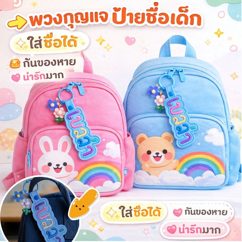 พวงกุญแจปักชื่อ งานปักหนัง PU | ปักชื่อฟรี | ของขวัญน่ารัก ใช้ได้จริง ✨