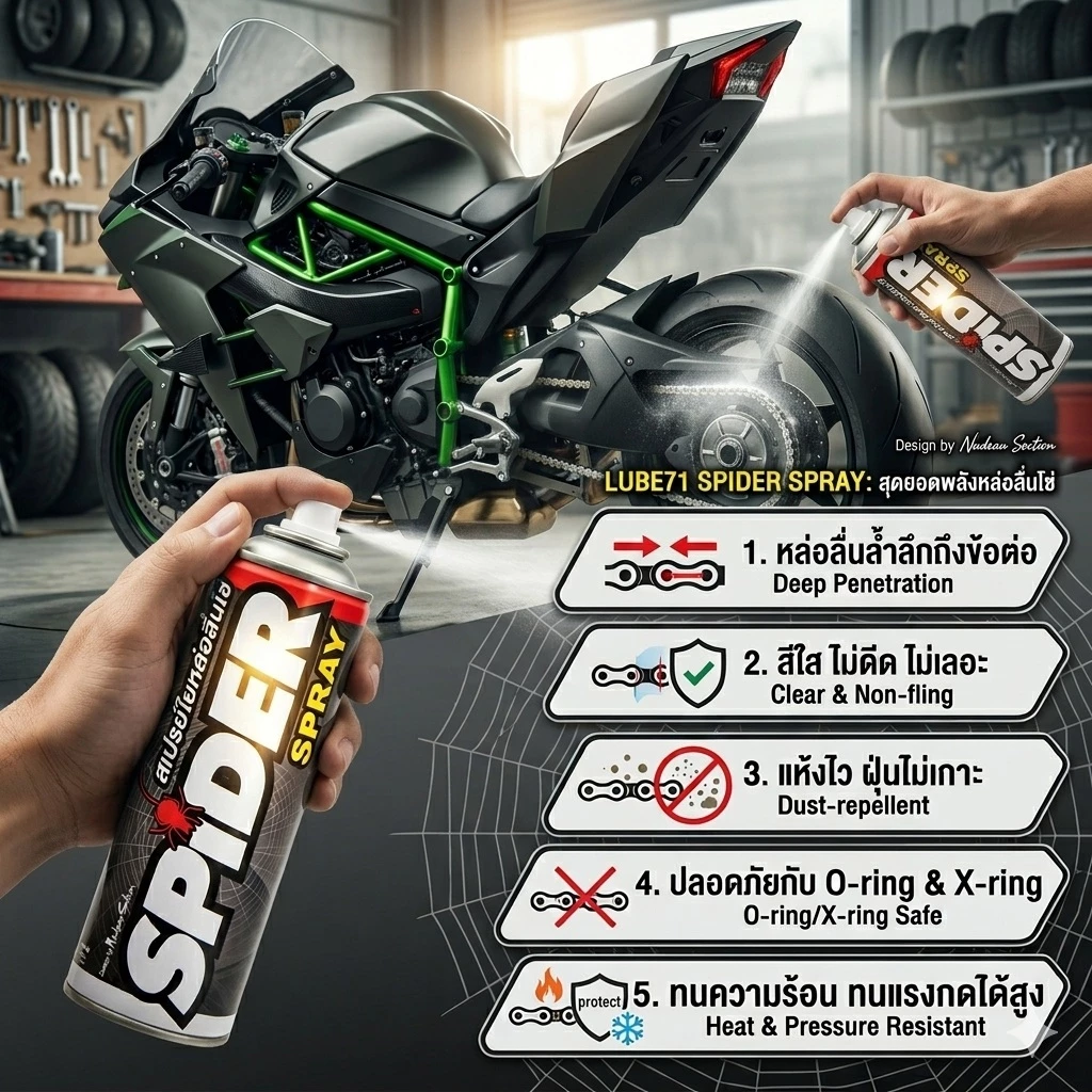 LUBE71 Spider Spray สเปรย์น้ำมันใยหล่อลื่นโซ่ 600 มล. แถมฟรีถุงขยะ