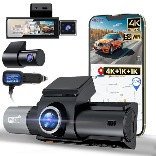 TGX-20 กล้องติดรถยนต์ 3 เลนส์ 4K หน้าในหลัง WiFi GPS หมุน 360° Parking Monitor 24ชม.