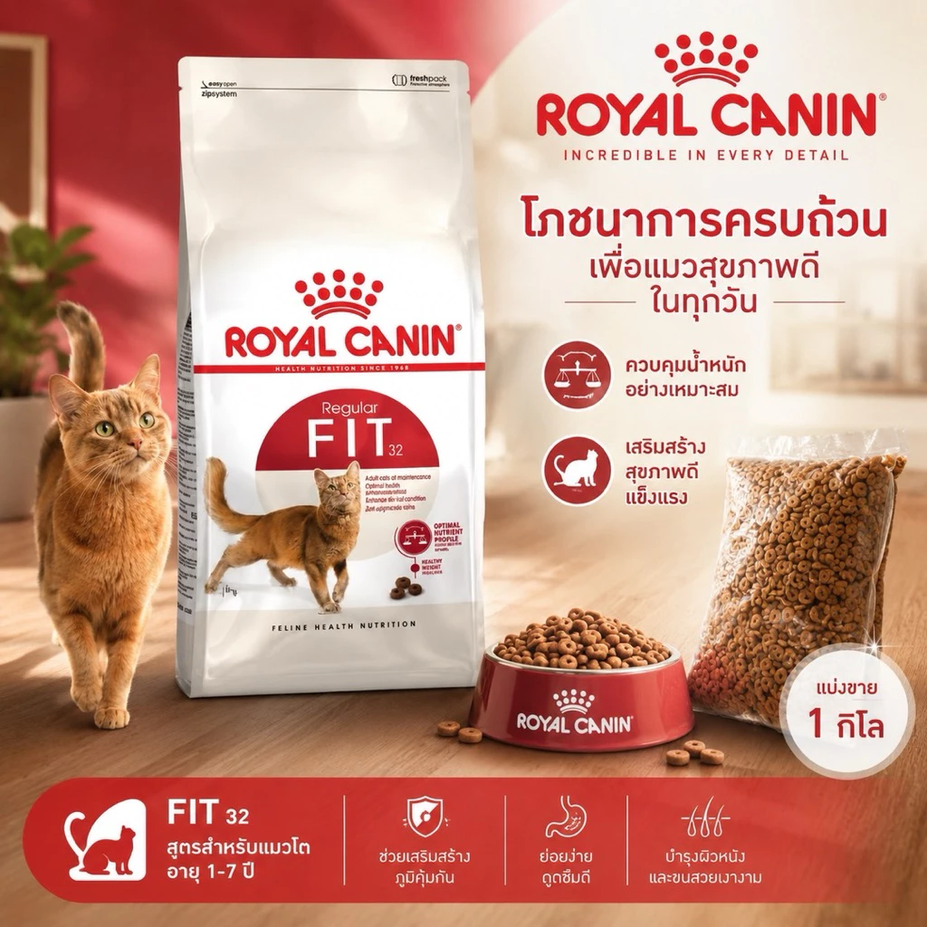 Royal canin fit 32 อาหารแมว โรยัล คานิน ฟิต แบ่งขาย 1 กิโลกรัม ถูกที่สุด