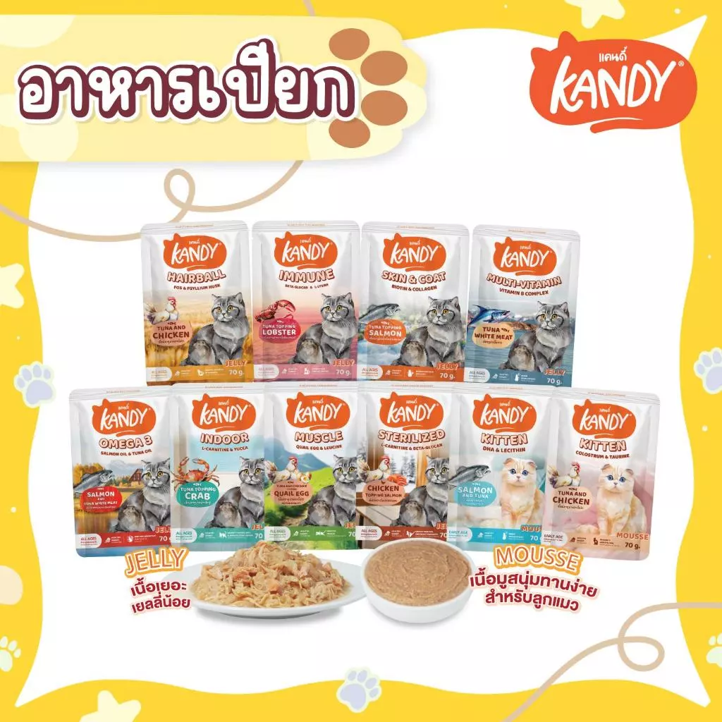 [แบบโหล,12ซอง] Kandy Cat Wet Food 70g. อาหารแมวแคนดี้ อาหารแมวชนิดเปียก ขนาดซองละ 70 กรัม มีให้เลือก 10 สูตร