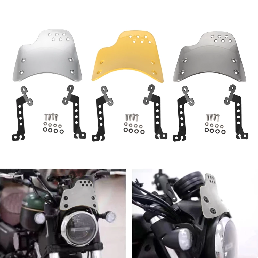 กระจกหน้ารถจักรยานยนต์สากล กระจกหน้าลม deflector ไฟหน้ากลมสำหรับ Husqvarna สำหรับ Yamaha XSR สำหรับ Royal Enfield