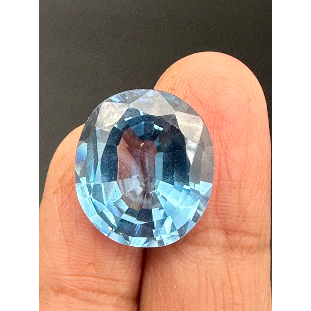 พลอย รูปไข่ สี อะความารีน (Swiss AQUAMARINE) 18X16 มม 1 เม็ด 14 กะรัต LAB CREATED QUARTZ Gemstone 20X18 MM WEIGHT 24k — ของมงคลหมวดเครื่องรางและวัตถุมงคล