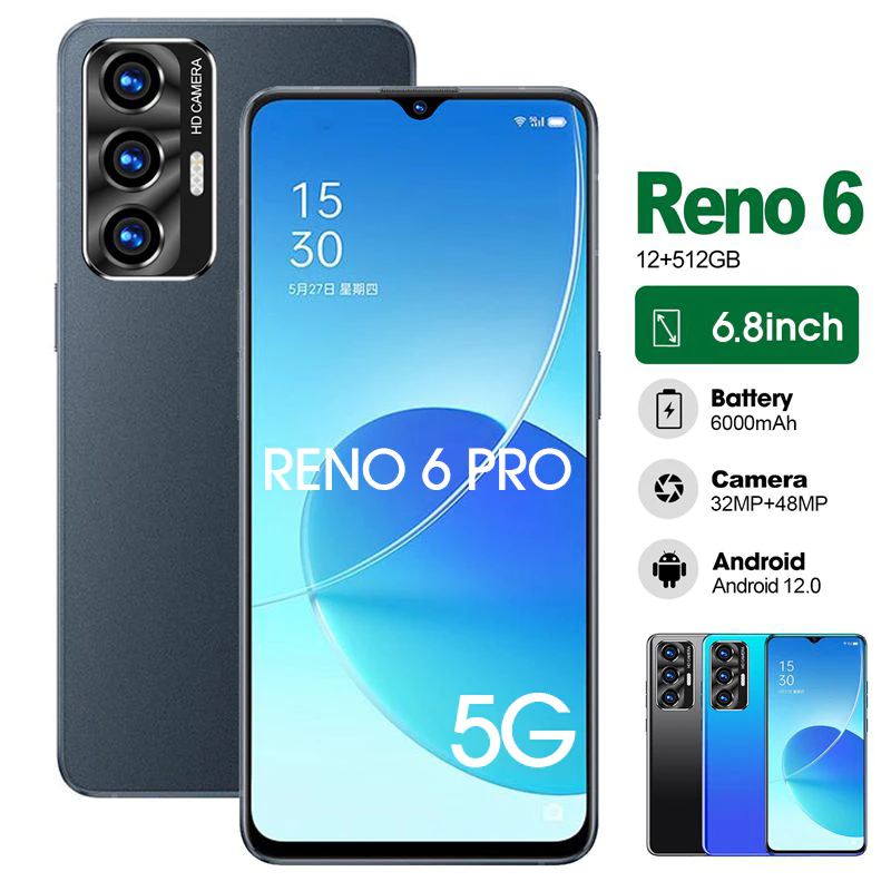 โทรศัพท์มือถือ Reno6 5G สมาร์ทโฟน 6.8นิ้ว รองรับ2ซิม Smartphone โทรศัพท์สมา RAM12GB+ROM512GB