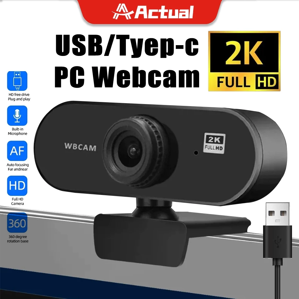Actual 4K 2K เว็บแคมHD Auto Focus ในตัวกล้องเว็บสำหรับคอมพิวเตอร์พีซีแล็ปท็อปวิดีโอการประชุมคลาสเว็บแคมพ360องศาปรับ