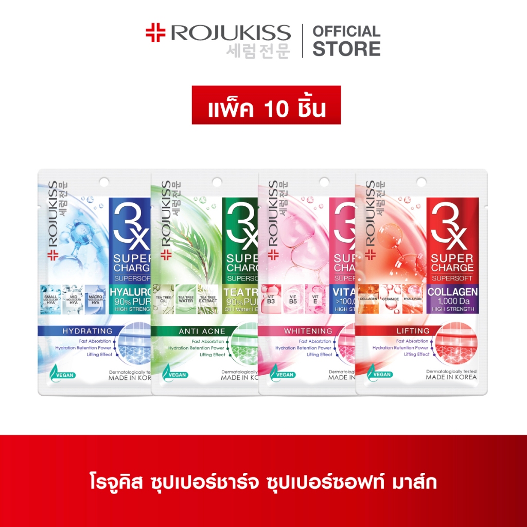 [แพ็ค 10 แผ่น] Supercharge Supersoft Mask 25ml โรจูคิส มาส์กแผ่นชาร์จผิวล้ำลึก