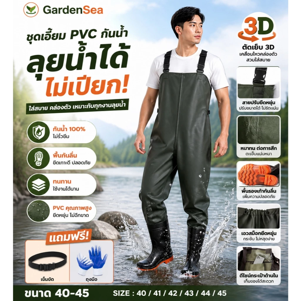 【COD】ชุดกันน้ำ,ชุดเอี๊ยมกันน้ำ กันน้ำแบบหนาพิเศษทนสกปรกกางเกงบูทกันน้ำ เหมาะกับทำสวนทำไร่ลงทะเล waterproof pants PVC