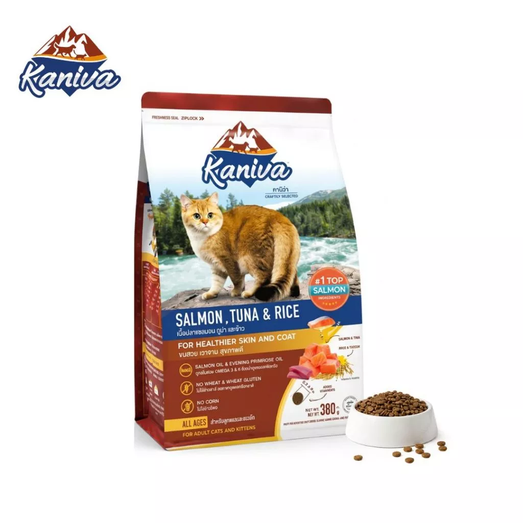 Kaniva Salmon อาหารแมว สูตรแซลมอนทูน่าข้าว บำรุงผิวหนัง ขน สำหรับแมวทุกช่วงวัย Petus Kingkaew