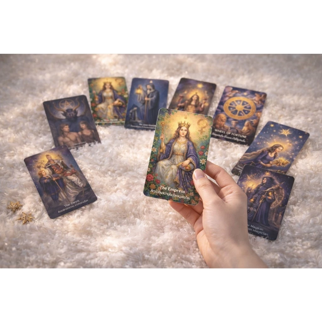 PINKVALO Tarot ไพ่ดูดวง ไพ่ทาโรต์ 22 ใบ Major Arcana ไพ่ยิปซี ไพ่ทำนายดวง ไพ่เปิดดวง ไพ่สายมู ไพ่พลังจักรวาล — ของมงคลหมวดราศีและนักษัตร