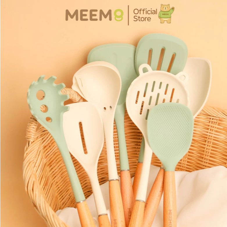 MEEM Kitchen Utensil อุปกรณ์ครัวซิลิโคน ด้ามไม้ธรรมชาติ รุ่น Cozy Kitchen เลือกแบบได้ | ตะหลิว/ทัพพี/กระบวย/กระชอน